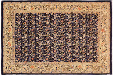 handmade Transitional Kafkaz Blue Gold Hand Knotted RECTANGLE 100% WOOL area rug 10 x 14